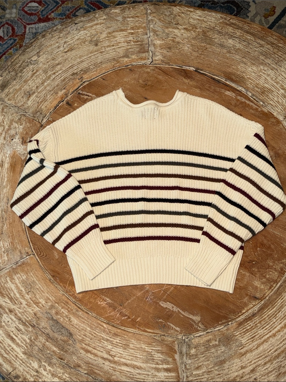 GAP Relaxed Stripe Shaker Stitch Sweater Multicolor Cotton Knit Size M - Picture 9 of 9